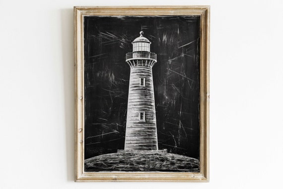 Lighthouse Art Print Nautical Wall Art Sea Wall Decor Vintage Art Print Chalkboard Wall Art Light House Art Coastal Art