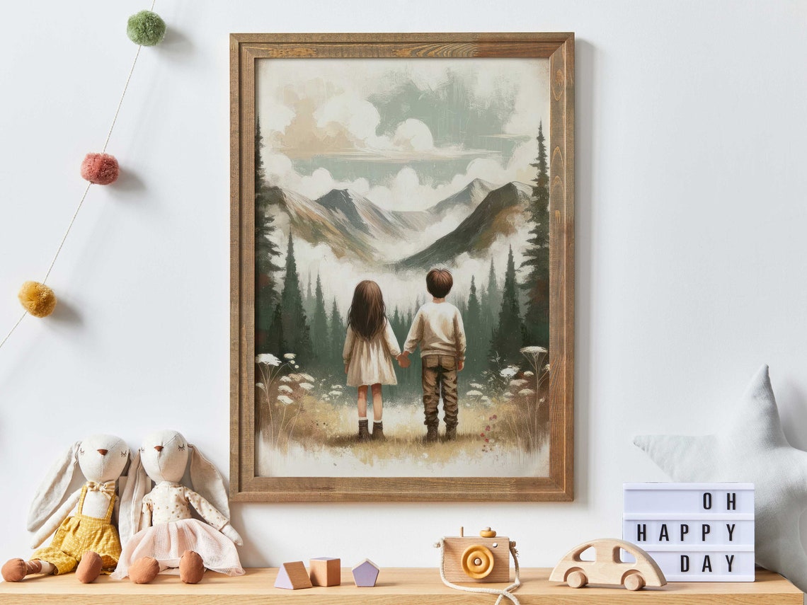 Brother And Sister Room Decor Siblings Print Big Brother And Little Sister Boy Girl Painting Siblings Portraitprintable Kids Wall Art
