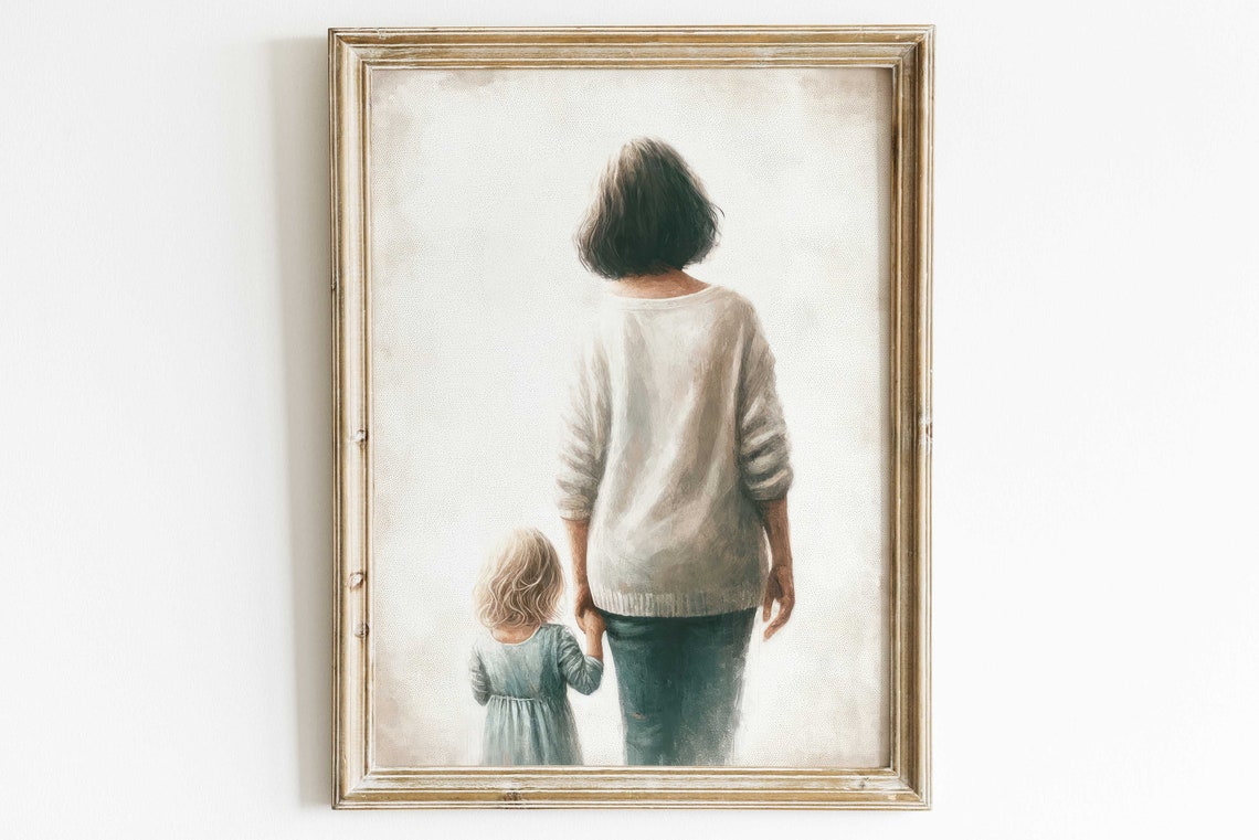 Grandmother Granddaughter Print Grandma Gift Grandkids Wall Art Grandmother Portrait Grandma Painting Rustic Wall Decor