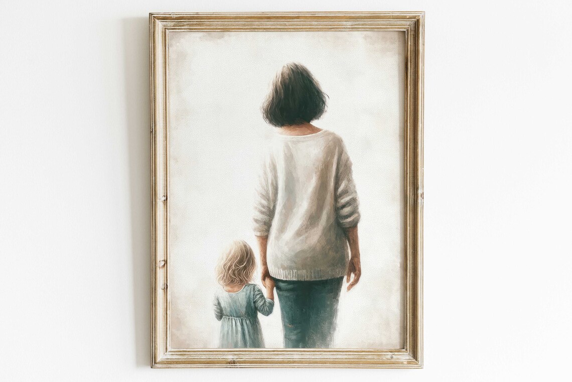 Mother Holding Hands With Little Daughter Walking Away Family Poster