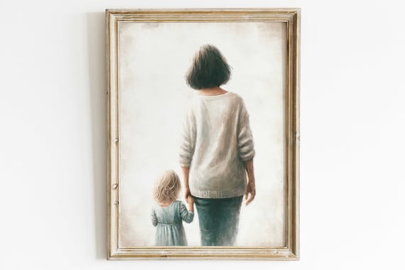 Mother Holding Hands With Little Daughter Walking Away Family Poster