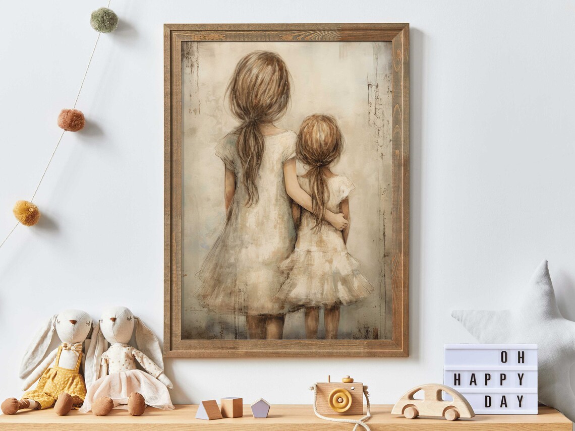 Sisters Bedroom Decor Rustic Nursery Art Print