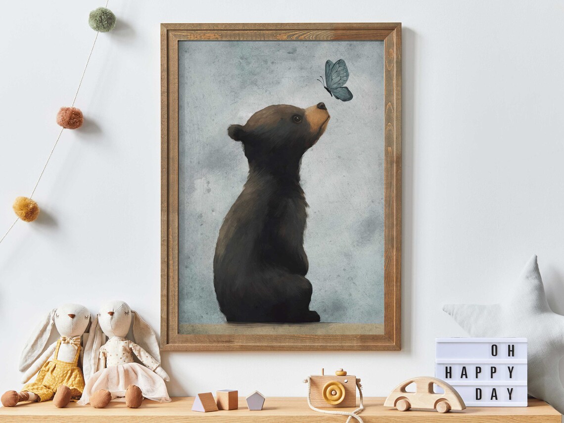 Bear Nursery Decor, Neutral Woodland Animal Art Print