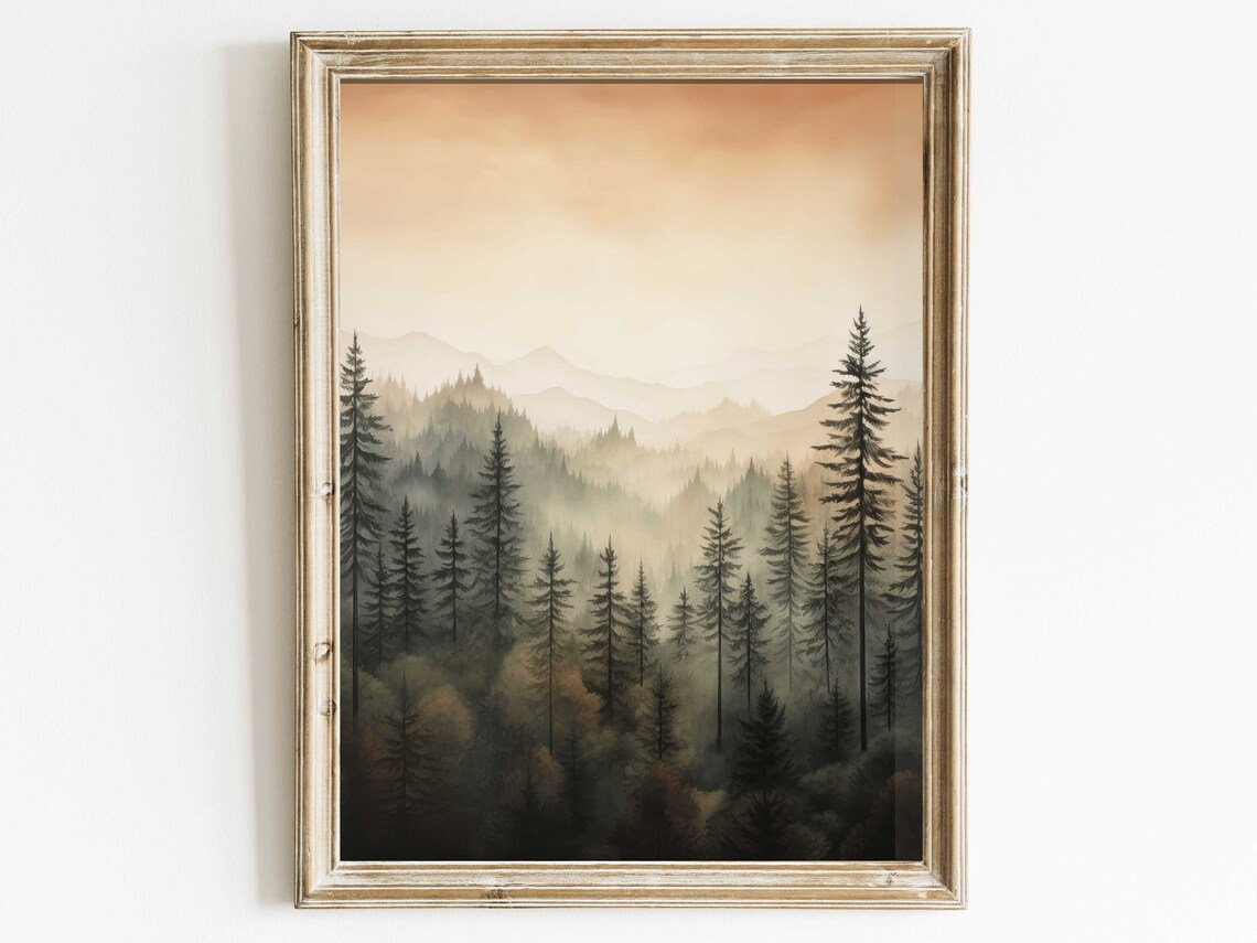 Watercolor Forest Landscape, Spruce Fir Pine Art Print