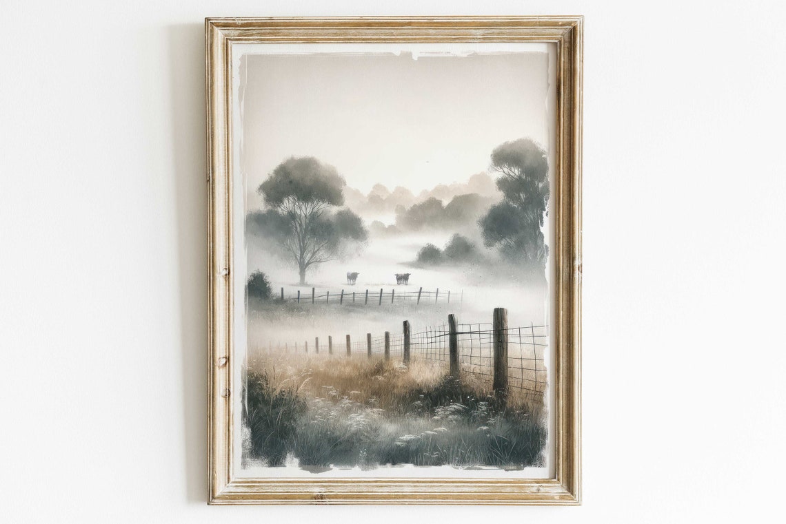 Cow Wall Art Countryside Landscape Painting Farm Animal Art Modern Farmhouse Home Decor Cow Painting Cattle Wall Art Art - Image 2