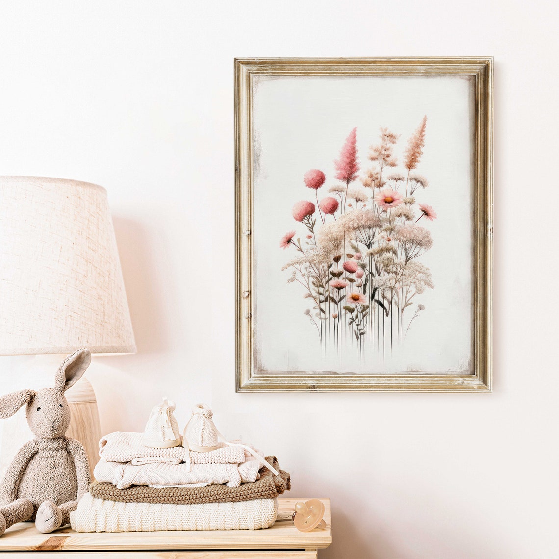 Blush Pink Wildflowers Minimalist Botanical Nursery Wall Decor Poster - Image 2
