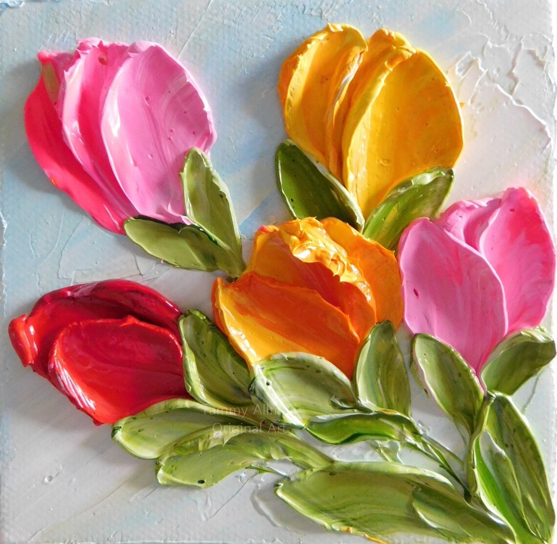 Custom Bright Tulip Impasto Oil Painting Print - Image 3