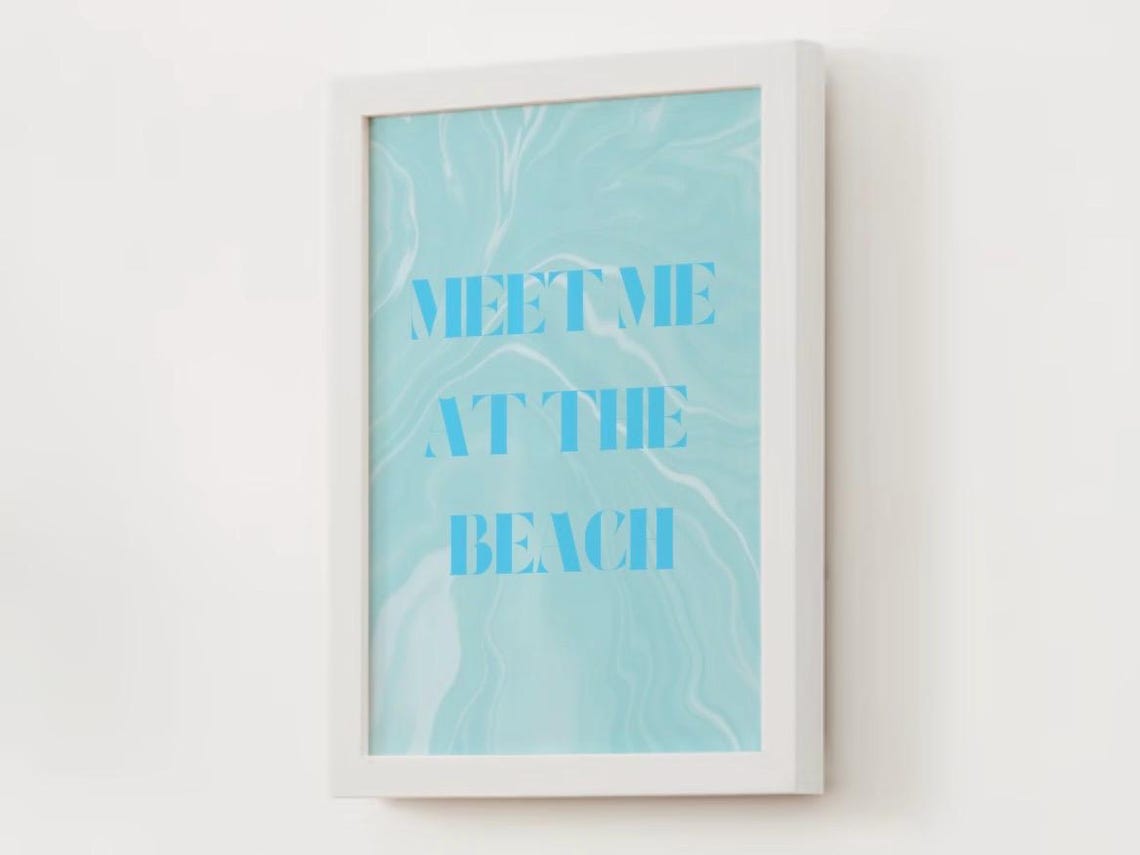 Meet Me at the Beach Bright Blue Text Turquoise Ocean Water Poster