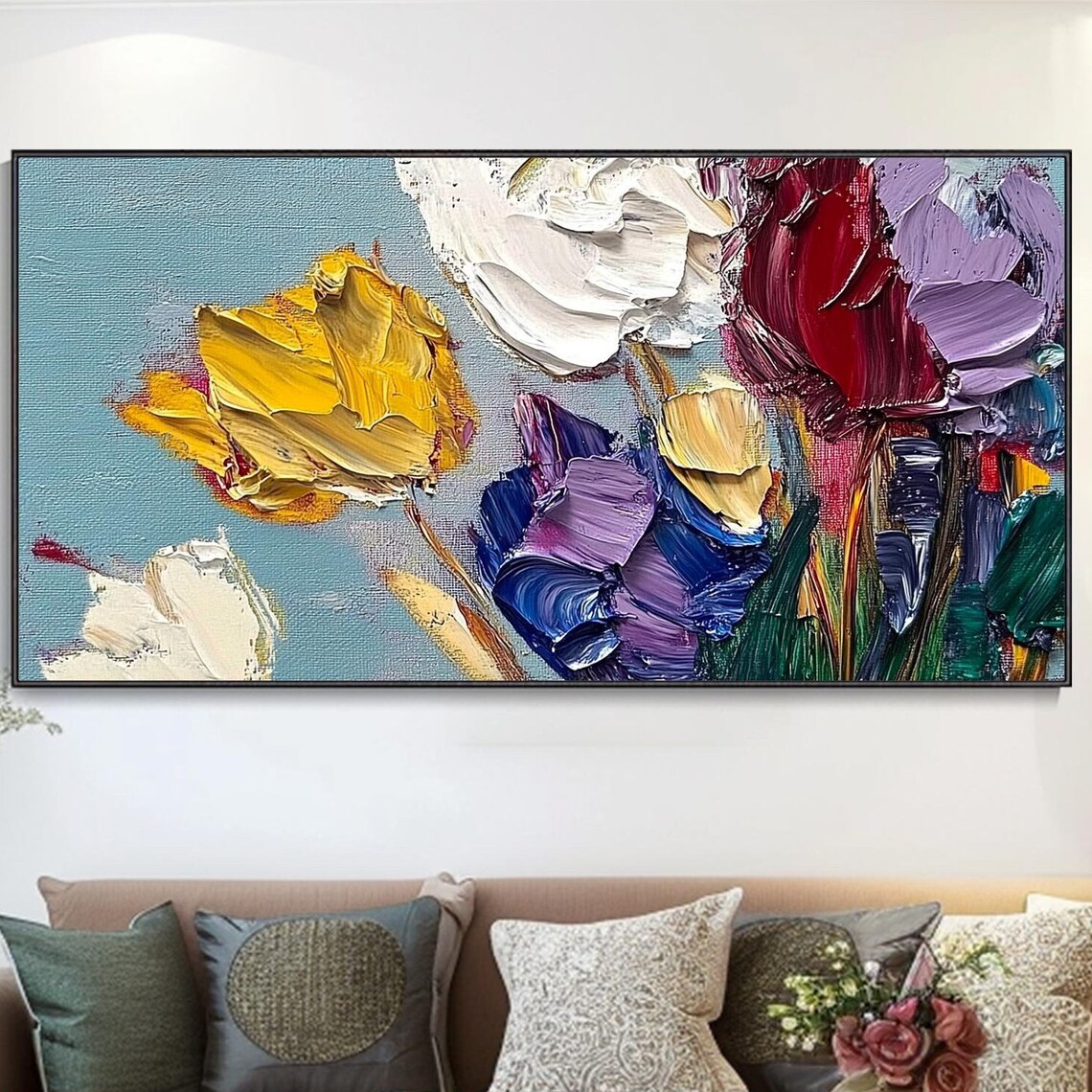 Colorful Tulips Palette Knife Textured Floral Oil Art Poster