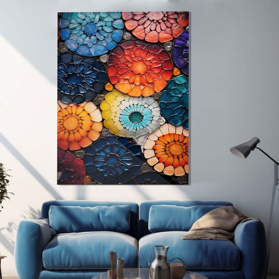 Colorful Stained Glass Mosaic Floral Flower Pattern Wall Art - Image 2