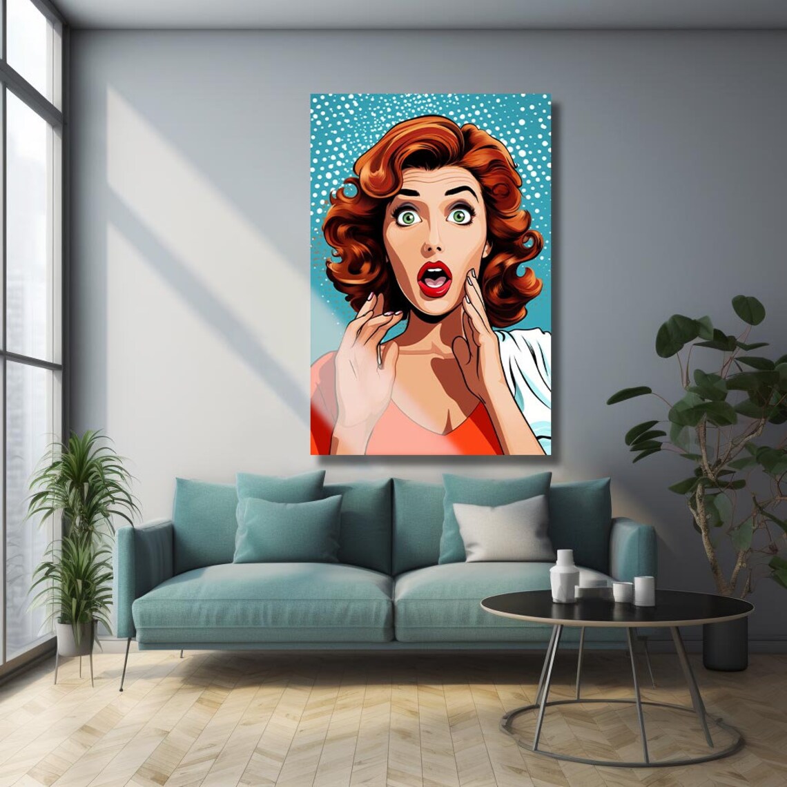Pop Art Shocked Redhead Woman Comic Halftone Retro Style Fun Poster - Image 3