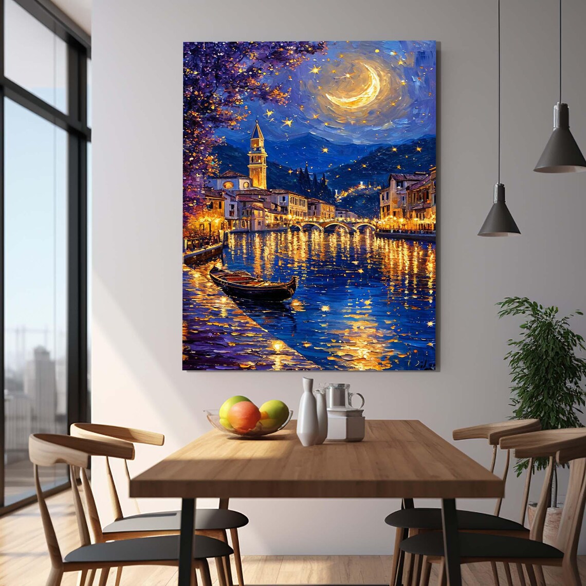 Venetian Canal Night Gondola Lights Romantic Italy Travel Poster - Image 3