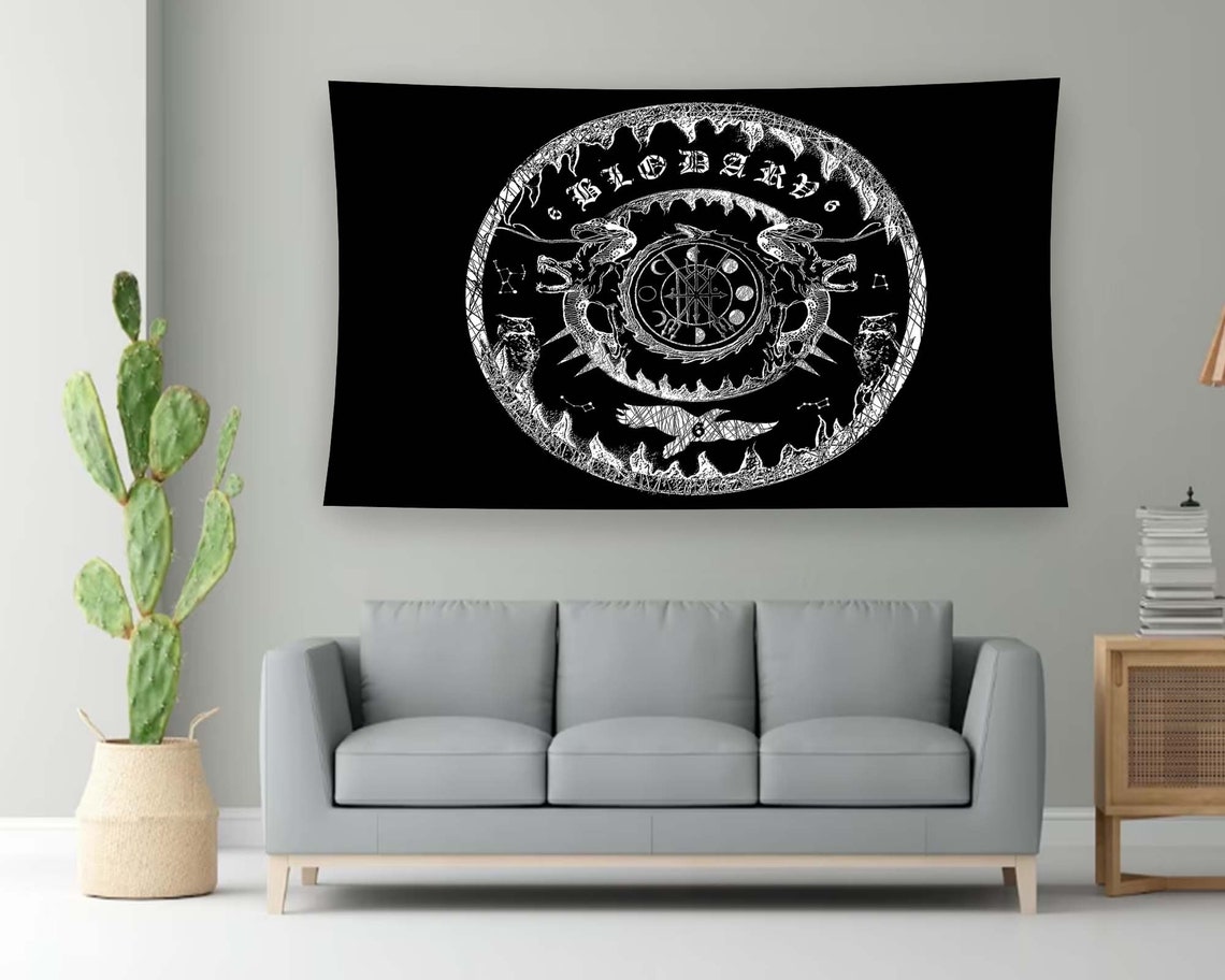 Norse Viking Occult Circle Serpent White On Black Gothic Runic Poster - Image 2
