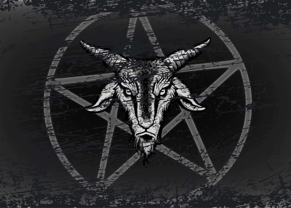 Distressed Black Pentagram Goat Head Satanic Symbol Tapestry Wall Art - Image 3