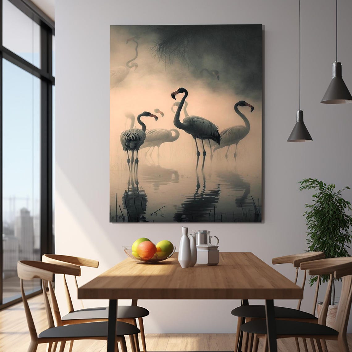 Flamingos In Misty Water At Dawn Serene Wildlife Gallery Poster - Image 2
