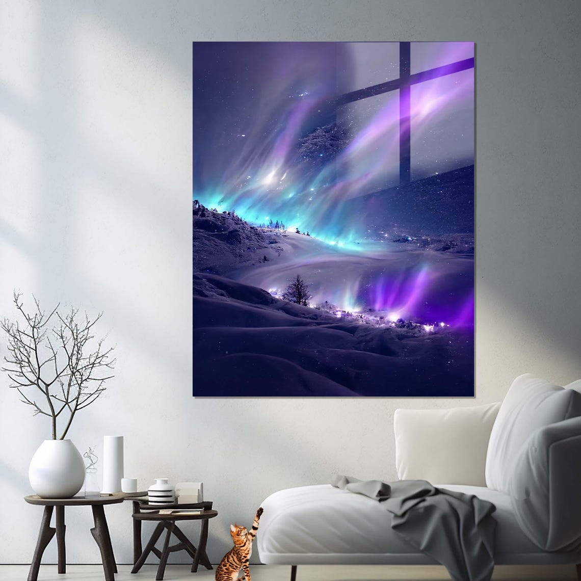 Aurora Borealis Over Snowy Hills Purple Night Sky Travel Poster - Image 3