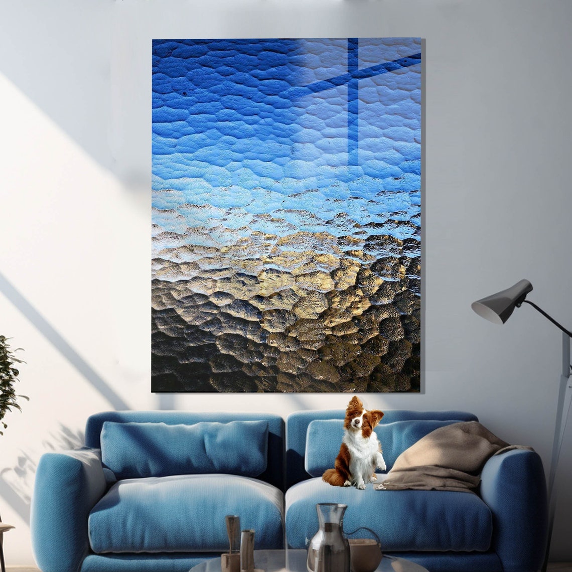 Blue Hammered Metal Texture Abstract Ocean Wave Gradient Wall Art