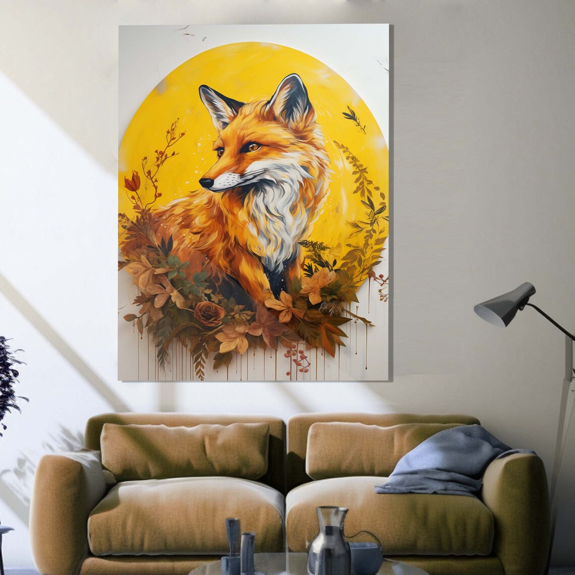 Red Fox Golden Sun Circle Autumn Foliage Wildlife Portrait Wall Art - Image 2