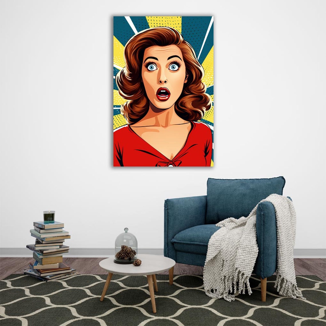 Pop Art Wow Brunette Woman Comic Burst Retro Bold Colorful Poster - Image 2