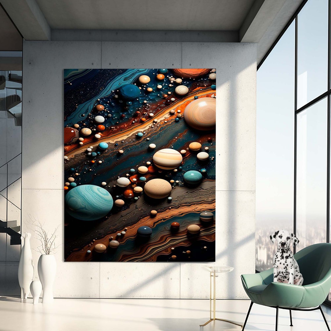 Cosmic Galaxy Planets Over Marble Nebula Glass Gallery Poster - Image 2