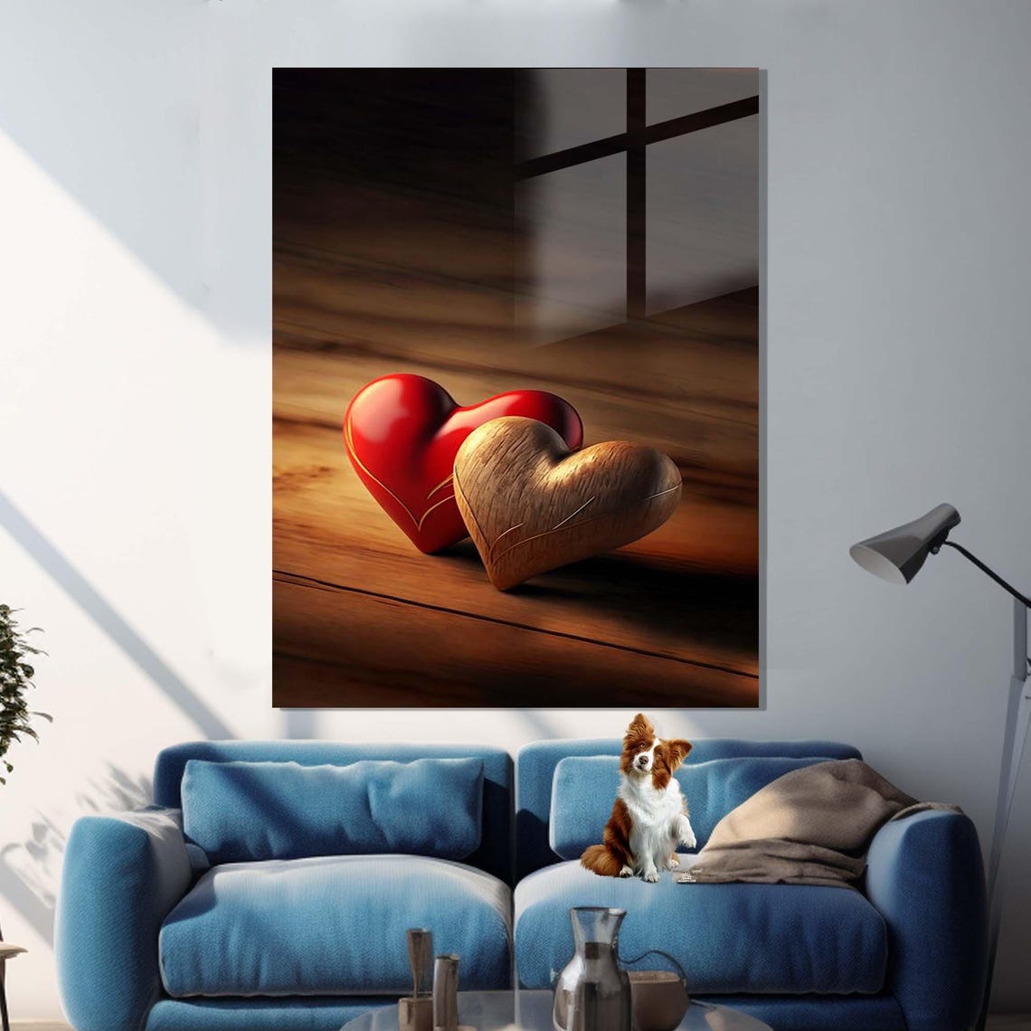 Two Hearts Wood And Red Rustic Love Valentine Bedroom Wall Art - Image 2
