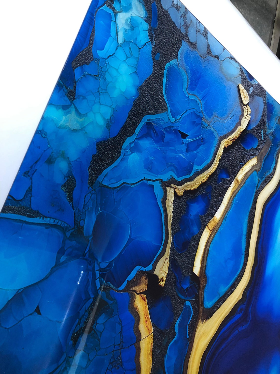 Blue Gold Marble Ink Abstract Luxury Geode Modern Elegant Art Poster - Image 2