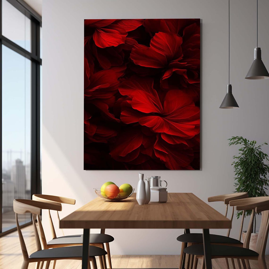 Dark Red Flower Petals Close Up Moody Botanical Abstract Wall Art - Image 3