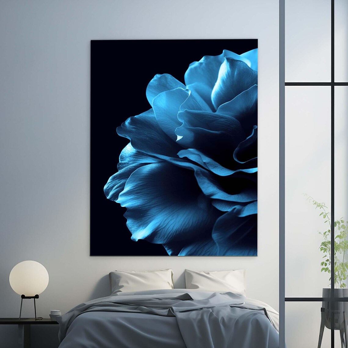 Giant Blue Flower Close Up Dark Moody Floral Art Gallery Poster - Image 2