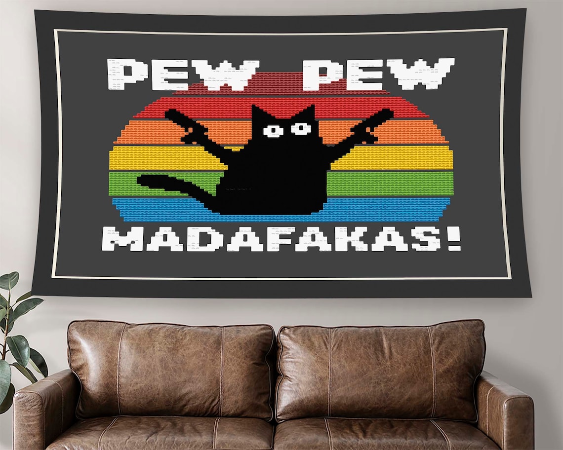 Cat Memes Tapestry For Salon, Funny Wall Art Print