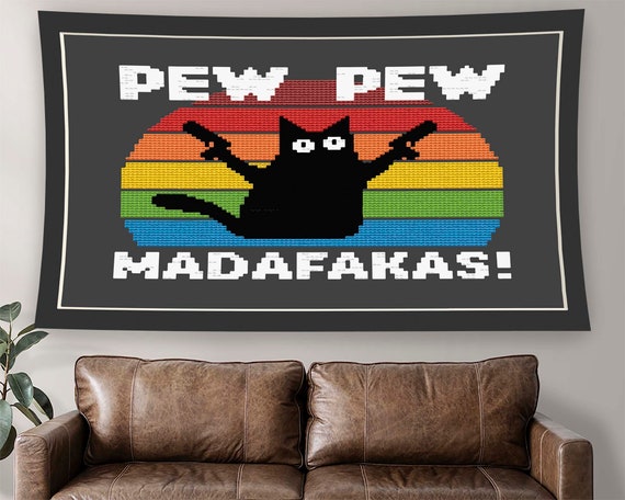 Cat Memes Tapestry For Salon, Funny Wall Art Print