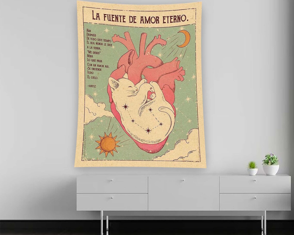 Popular Modern Cat Heart Tapestry Wall Art Print - Image 2