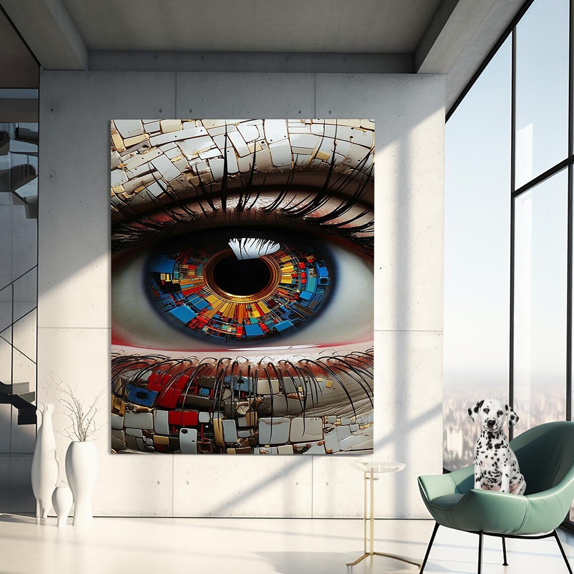 Mosaic City Eye Digital Art Colorful Urban Iris Portrait Poster