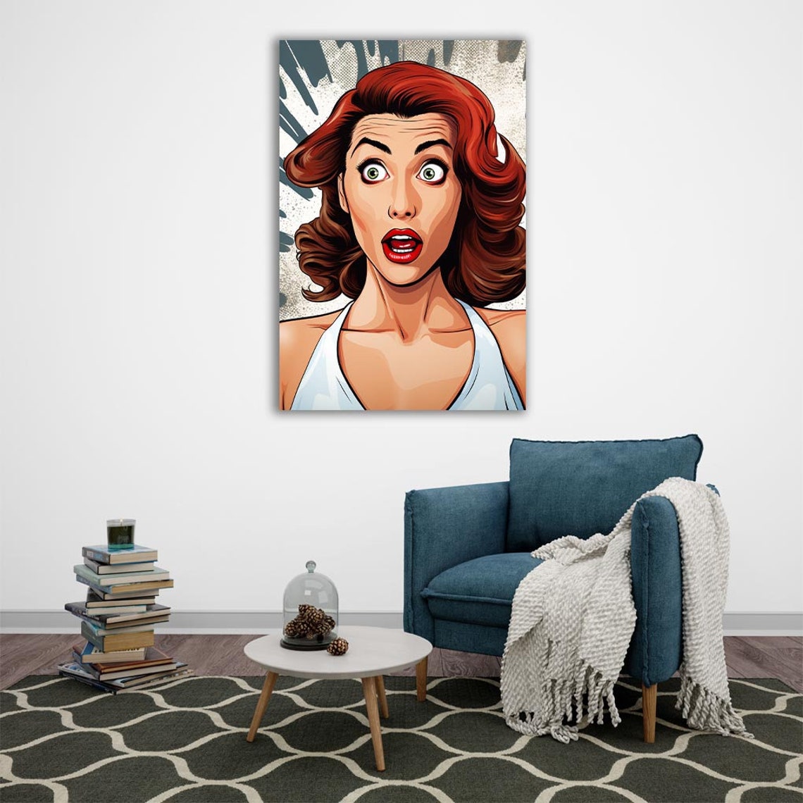 Pop Art Gasp Redhead Woman Comic Splatter Retro Dramatic Fun Poster - Image 2