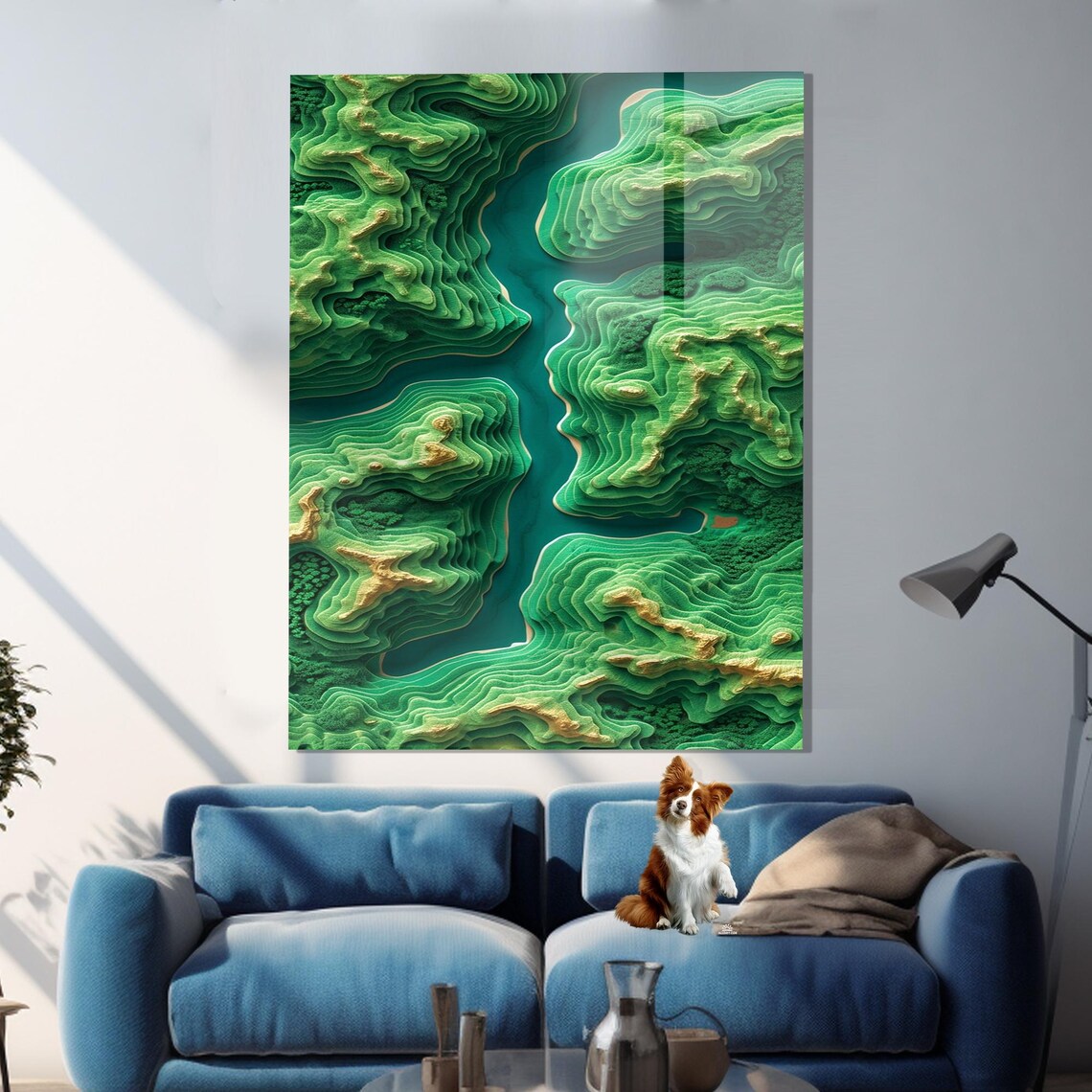 Emerald Green 3D Topographic Layered River Valley Landscape Art Print - Image 3