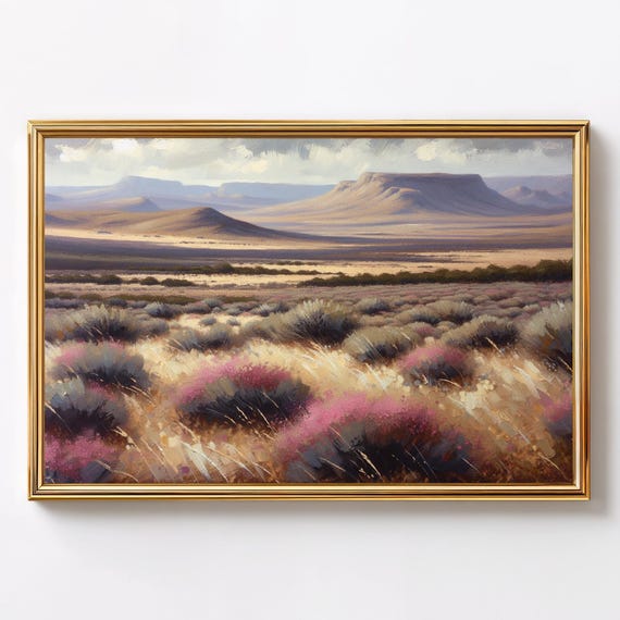 Karoo Bloom Landscape Print Soft Pastel Mountain View With Wildflowers