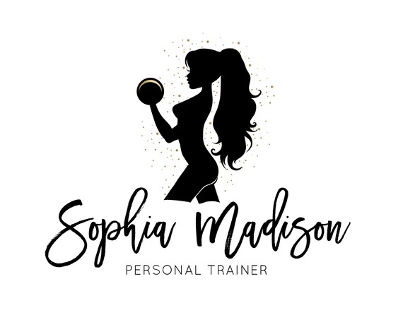 Premade Logo Design Personal Trainer Logo Gym Logo Fitness Logo Body Builder Logo Fitness Trainer Logo Health Logo Fit Woman Gold Dumbbell