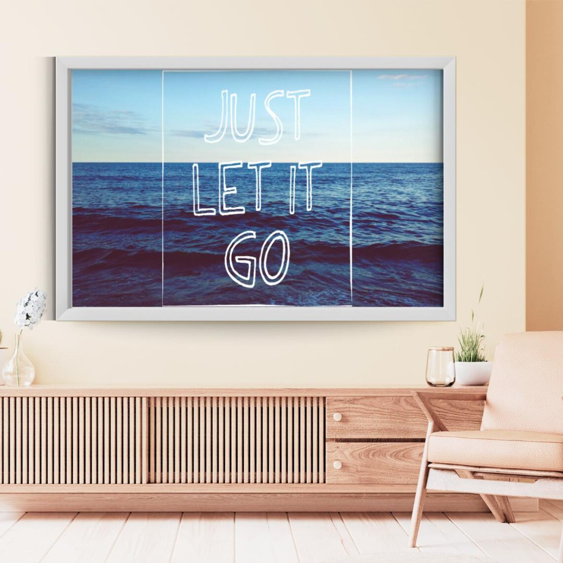 Just Let It Go Bold White Lettering Over Ocean Seascape Quote Poster