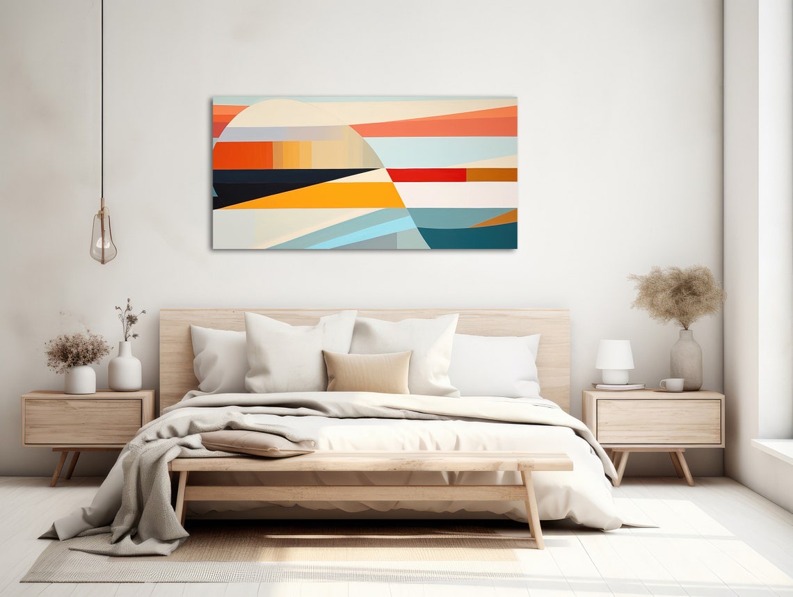 Large Geometric Wall Art Framed Print Modern Abstract Painting Panoramic Minimal Artwork Retro Colors Askew - Image 2