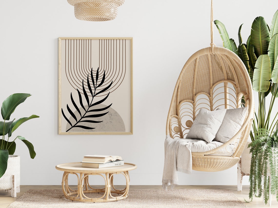 Mid Century Black Palm Leaf Arch Lines Neutral Botanical Poster - Image 3
