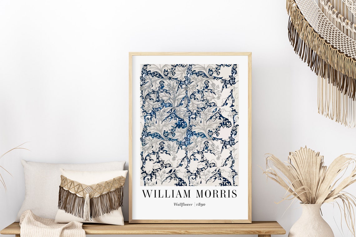 William Morris Wallflower 1890 Blue Floral Pattern Vintage Art Poster - Image 6