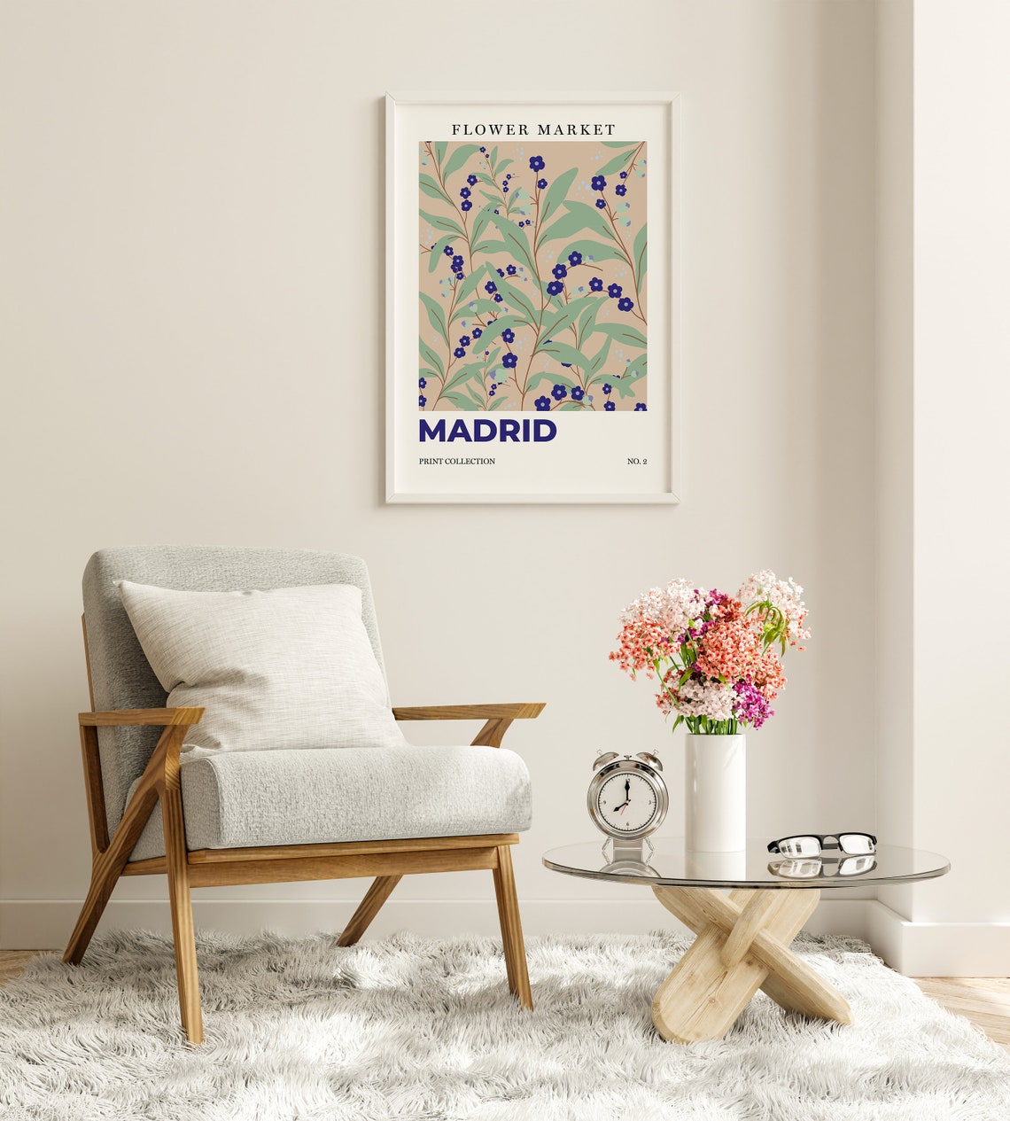 Madrid Flower Market Blue Berries Botanical Retro City Art Poster - Image 5