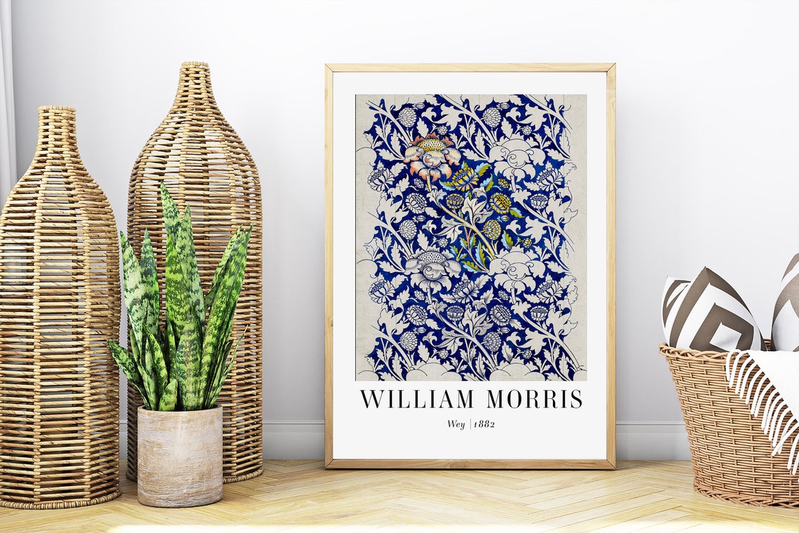 William Morris Wey 1882 Blue Floral Pattern Vintage Art Poster - Image 5