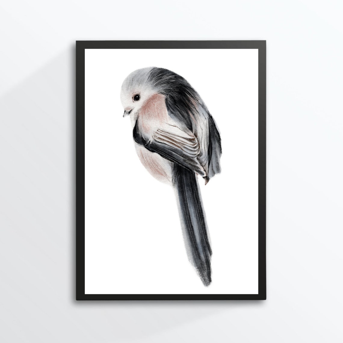Long Tailed Tit Watercolor Perched Bird Cute Garden Wildlife Wall Art - Image 2