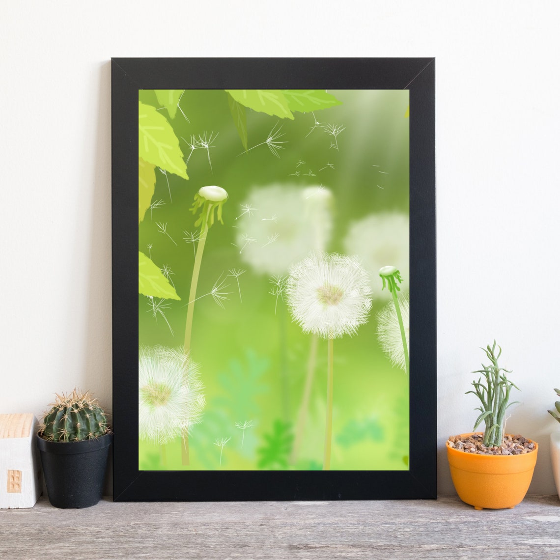 Dandelion Meadow Sunbeams Green Nature Soft Botanical Wall Art - Image 2