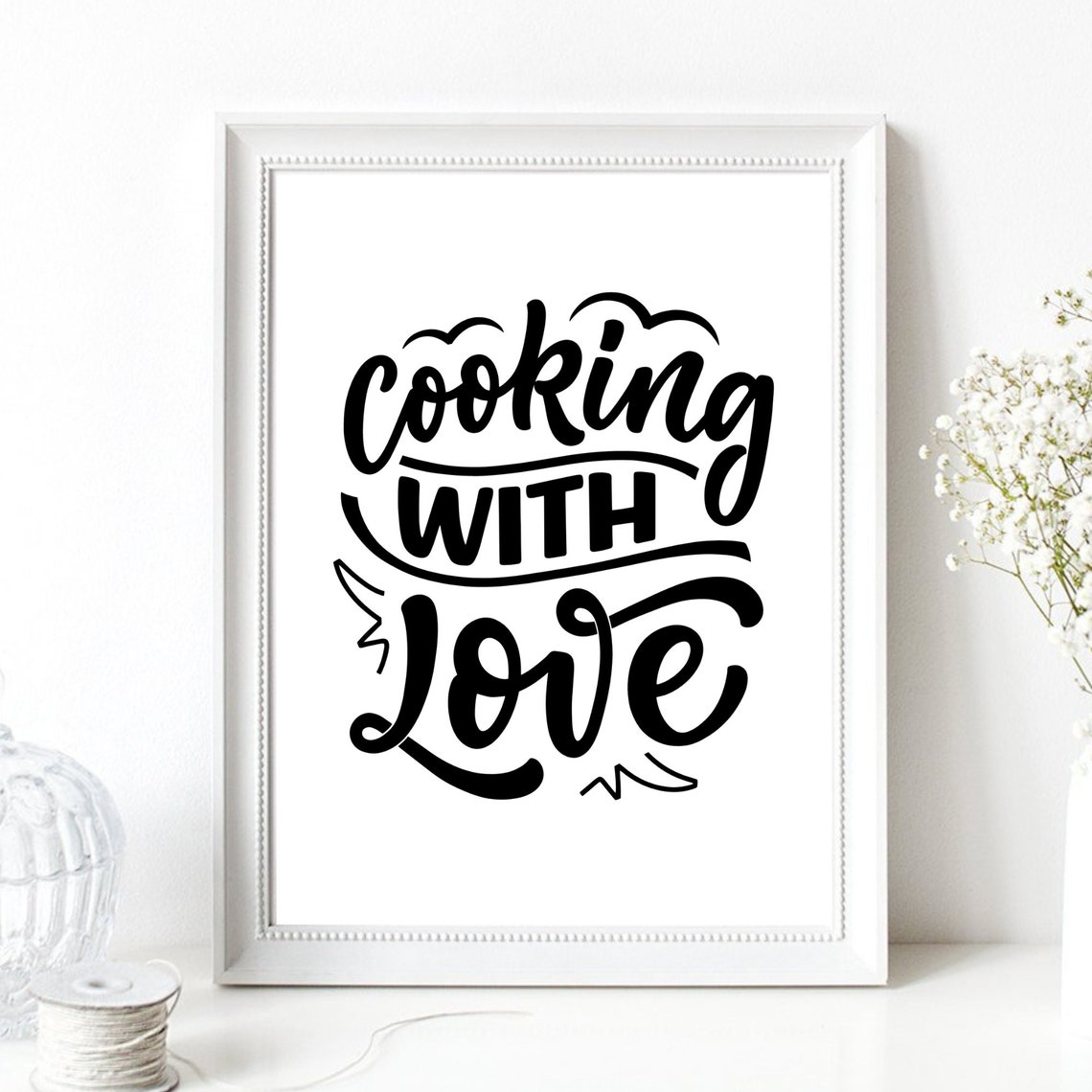 Cooking With Love Hand Lettering Heartwarming Kitchen Saying Wall Art - Image 2