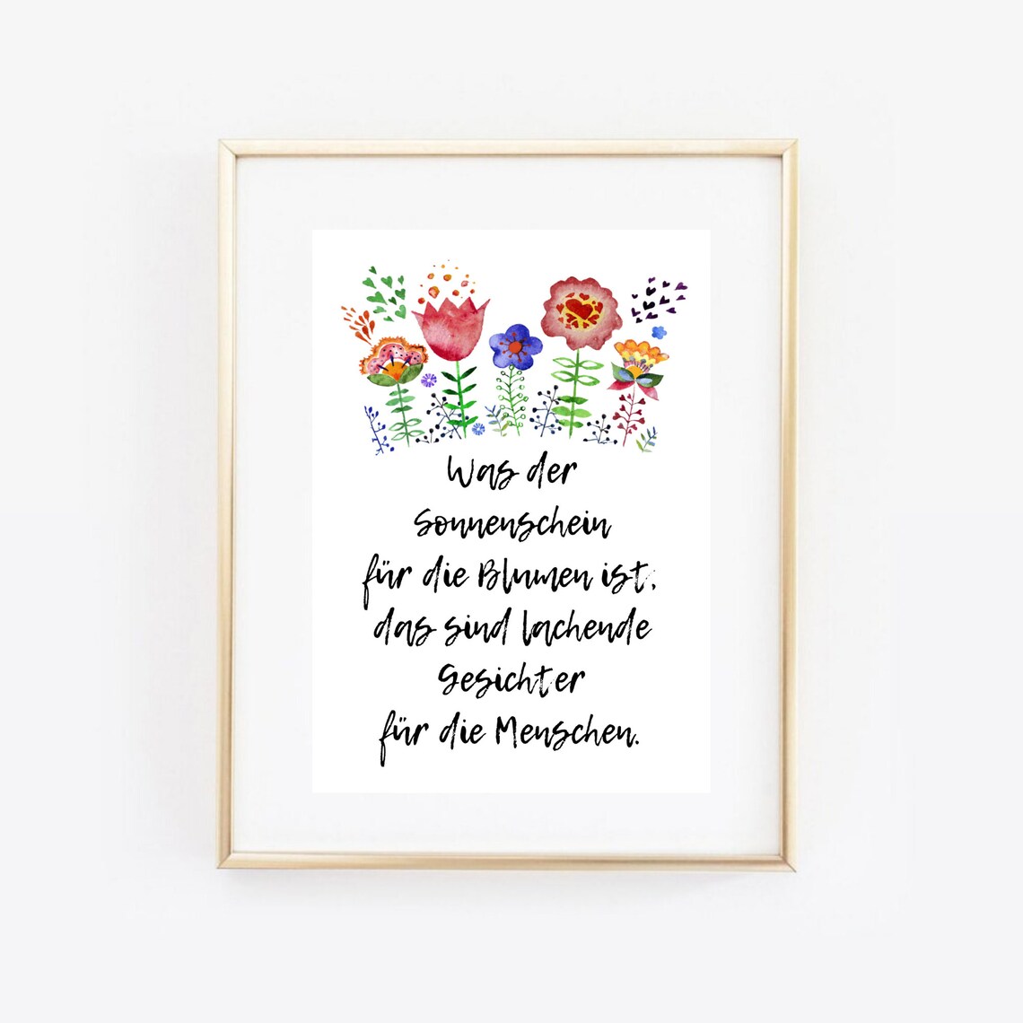 Smiling Faces German Saying Watercolor Flowers Happiness Joy Poster - Image 3