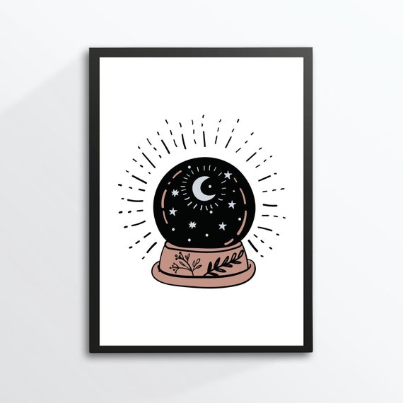 Din A4 Art Print Without Frame Glass Ball Fortune Telling Moon Esoteric Mysticism Gothic Future Picture Poster