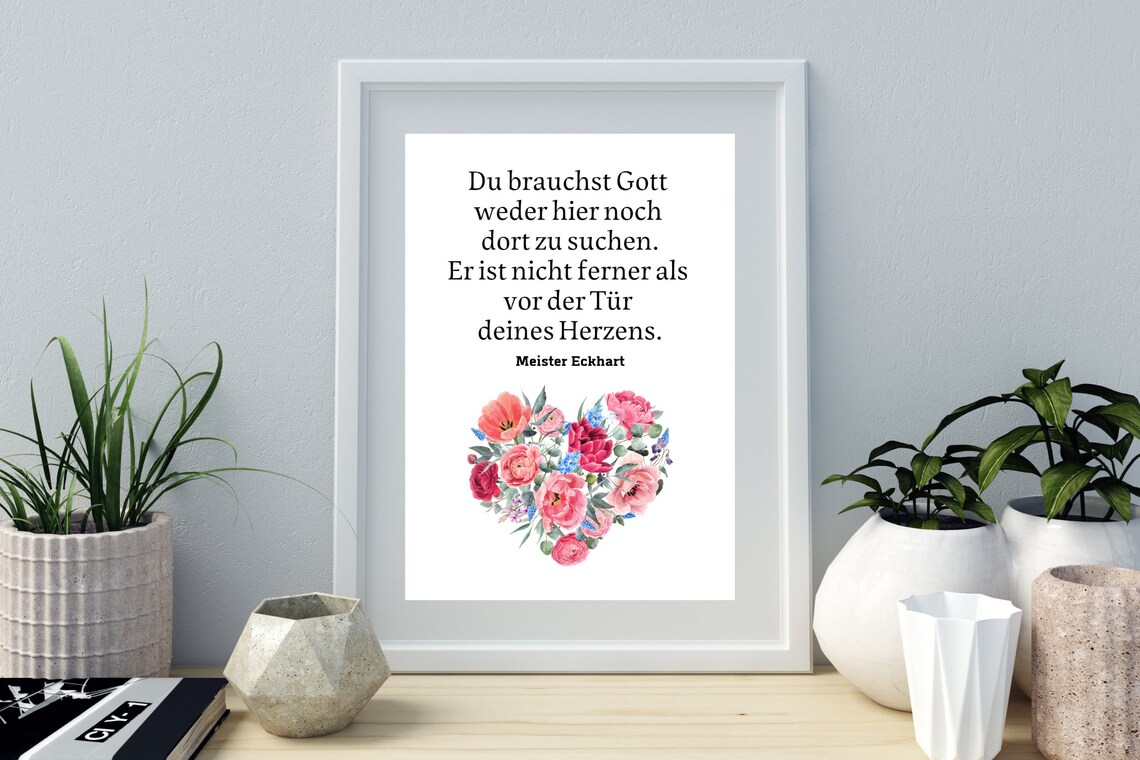 Meister Eckhart Quote God Is Near Floral Heart Watercolor Poster - Image 3