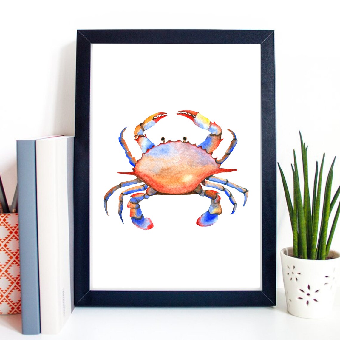 Colorful Blue Crab Watercolor Nautical Coastal Decor Art Print - Image 2