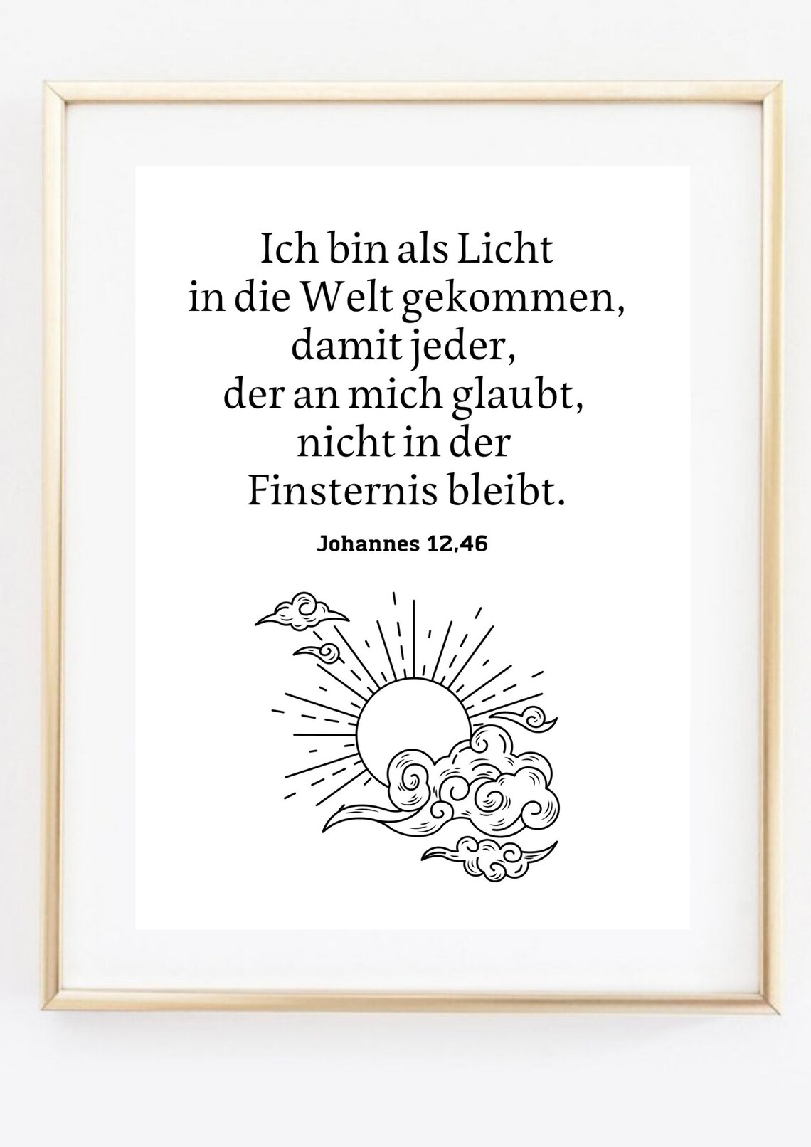 German Bible Verse John Light of the World Sun Line Art Poster - Image 2